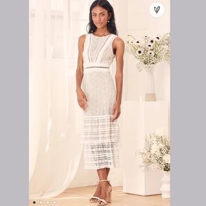 Garden Soirée White Lace Sleeveless Tiered Midi